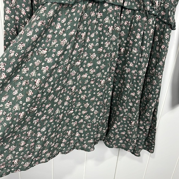 Peach Love Womens Dress M Olive Green Pink Floral Print Smock Waist Pullover EUC - Picture 7 of 15